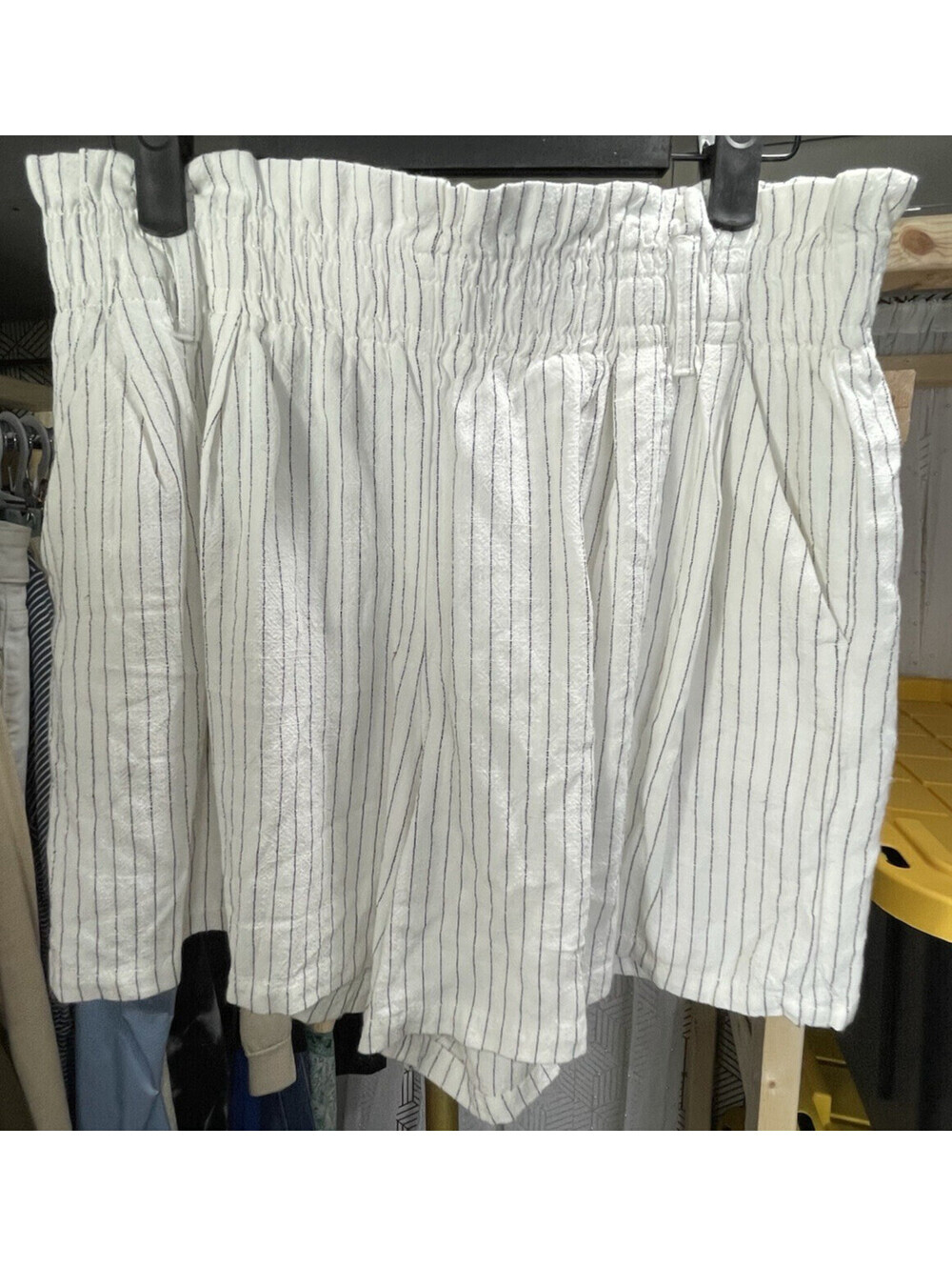 ZARA Paperbag Shorts Women Black White Striped Lightweight High Rise M *No Belt